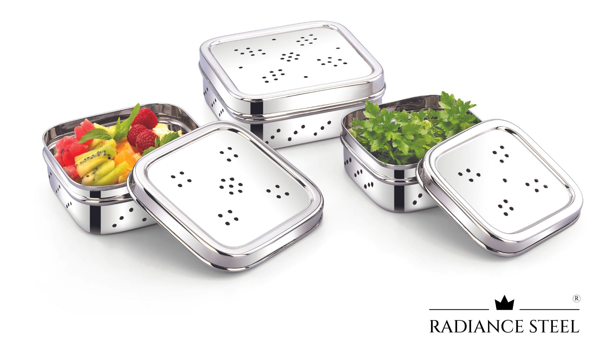 Square Stainless Steel Containers | Microwave-Safe Green / 600 ml