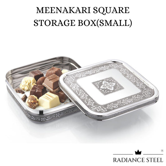 Meenakari Stainless Steel Square  Storage Box| Chocolate Box Small ( 1300 ml)