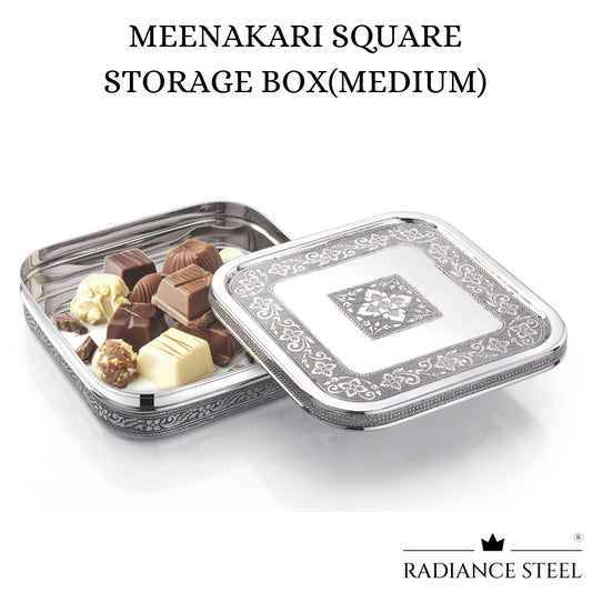 Meenakari Stainless Steel Square Storage Box | Chocolate Box Medium(Capacity - 1800 ML)