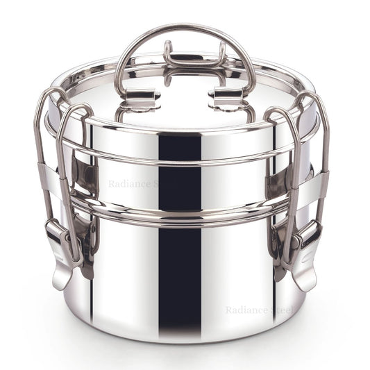 Stainless Steel Leakproof Two-Lier Round Lunch box with A Handle On The Top