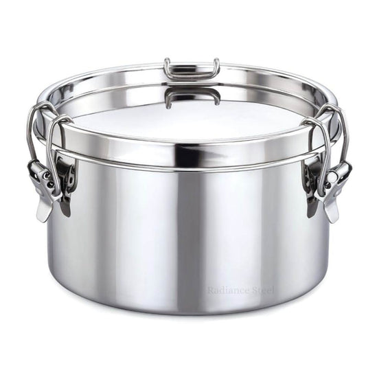 Stainless Steel Round Leakproof Single layer Lunch Box - Radiance Steel | Manufacturers of Premium stainless steel lunchbox | masala dabba | Canisters | kitchen storage containers