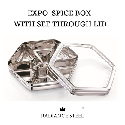 Expo [See Through Lid] Masala Dabba | Spice Box | Dry Fruit Box With Seven Cups And A Spoon