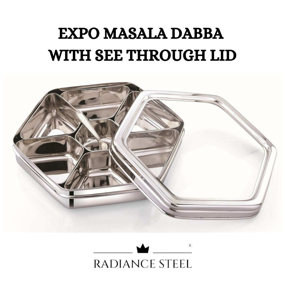 Expo [See Through Lid] Masala Dabba | Spice Box | Dry Fruit Box With Seven Cups And A Spoon