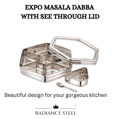 Expo [See Through Lid] Masala Dabba | Spice Box | Dry Fruit Box With Seven Cups And A Spoon