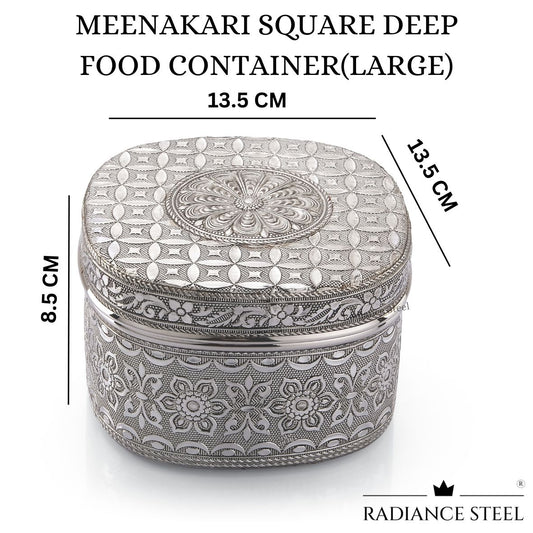 Meenakari Stainless Steel Square Deep Storage Container With Round Edges Large [Capacity -1000 ML]