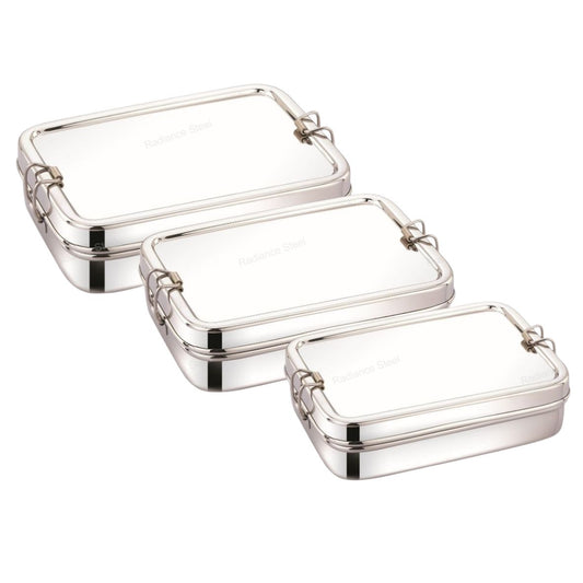 Rectangle Stainless Steel Lunch Box With Mini Container (Available in  3 sizes : Small, Medium, Large) - Radiance Steel | Manufacturers of Premium stainless steel lunchbox | masala dabba | Canisters | kitchen storage containers