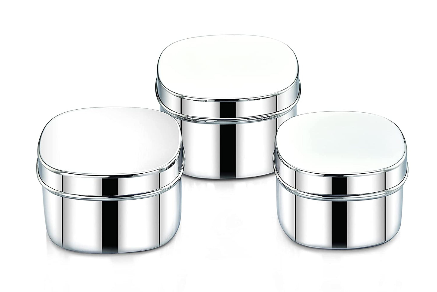 Stainless Steel Deep Square Storage Container Set of 3 Pcs, Capacity - Small: 600ml, Medium:800ml & Large:1000ml - Radiance Steel | Manufacturers of Premium stainless steel lunchbox | masala dabba | Canisters | kitchen storage containers