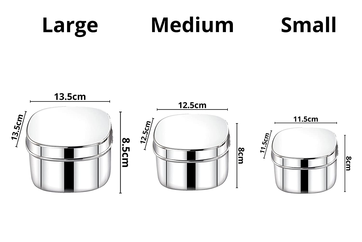 Stainless Steel Deep Square Storage Container Set of 3 Pcs, Capacity - Small: 600ml, Medium:800ml & Large:1000ml - Radiance Steel | Manufacturers of Premium stainless steel lunchbox | masala dabba | Canisters | kitchen storage containers