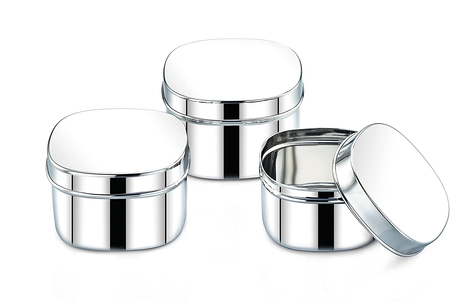 Stainless Steel Deep Square Storage Container Set of 3 Pcs, Capacity - Small: 600ml, Medium:800ml & Large:1000ml - Radiance Steel | Manufacturers of Premium stainless steel lunchbox | masala dabba | Canisters | kitchen storage containers