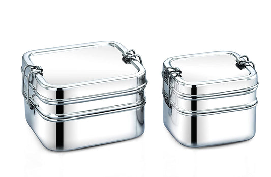 Two-Tier Stainless Steel Square Lunch Box